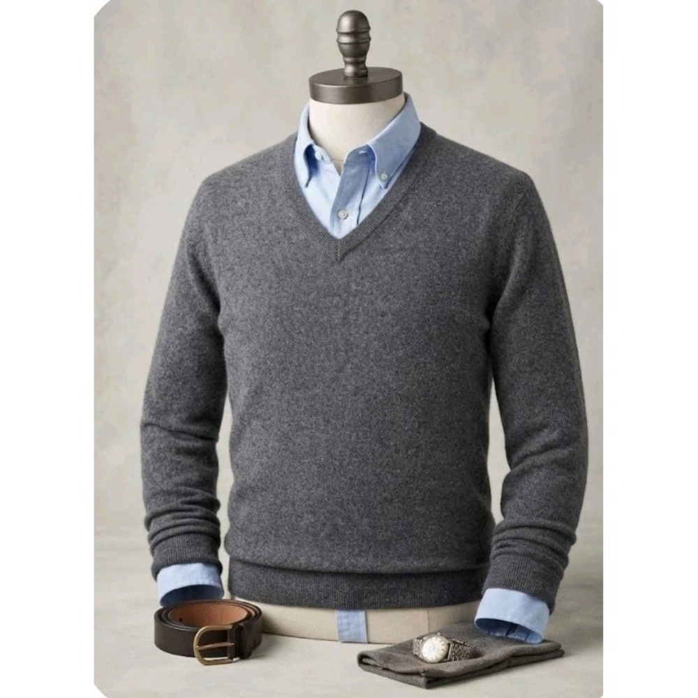 Club Room Mens Sweater Medium Gray 100% Cashmere V Neck Pullover 2-Ply